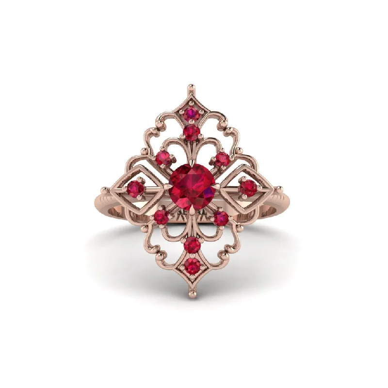 filigree engagement rings for women -Ruby Royal Filigree Cluster Engagement Ring - Zinnia No. 56