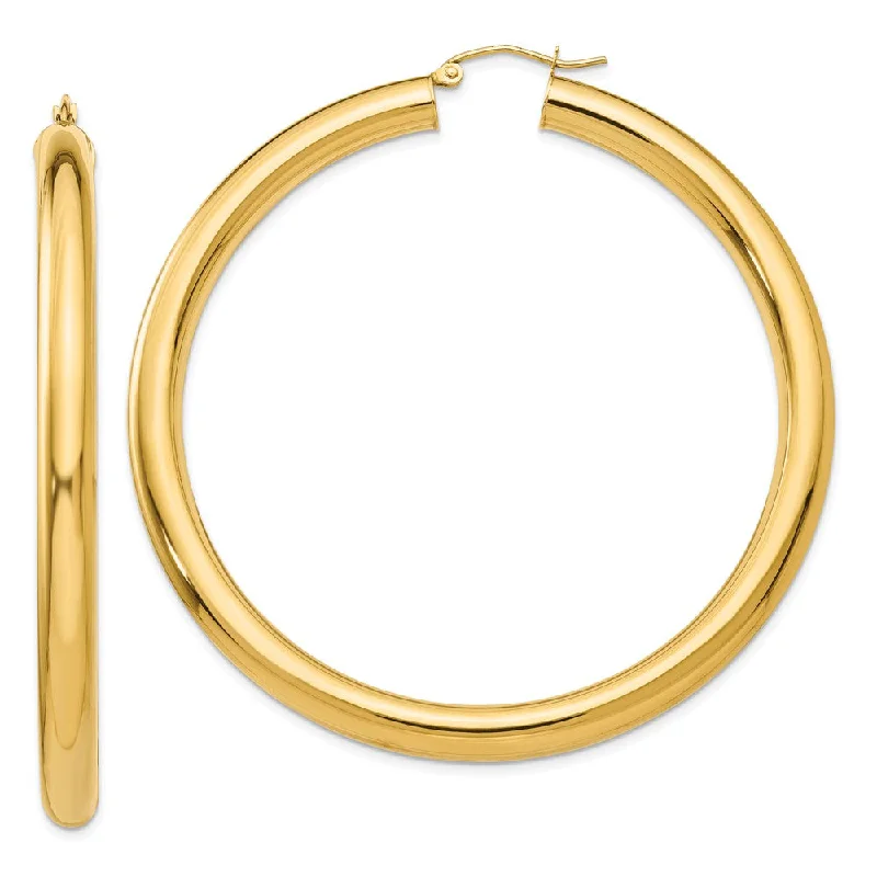 everyday earrings for women -5mm, 14k Yellow Gold Classic Round Hoop Earrings, 60mm (2 3/8 Inch)