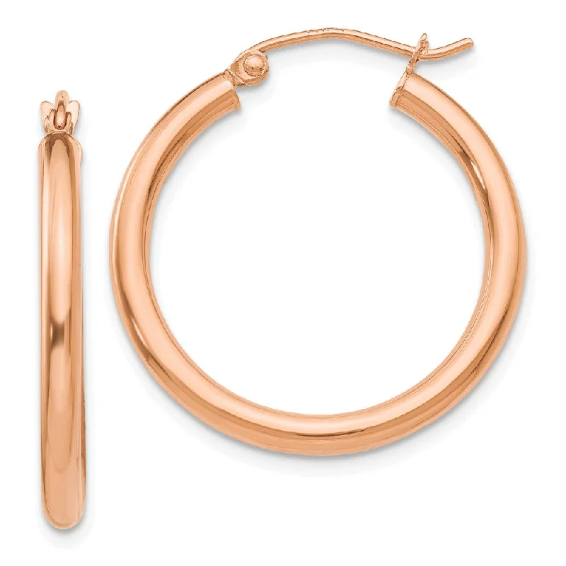 lightweight earrings for women -2.5mm, 14k Rose Gold Polished Round Hoop Earrings, 25mm (1 Inch)