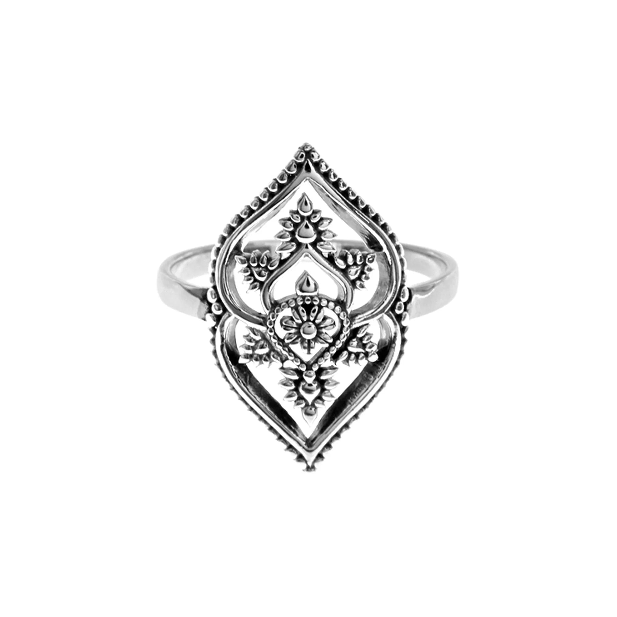 Women's rings contoured-chic-Sterling Silver Vintage Flower Motif Ring