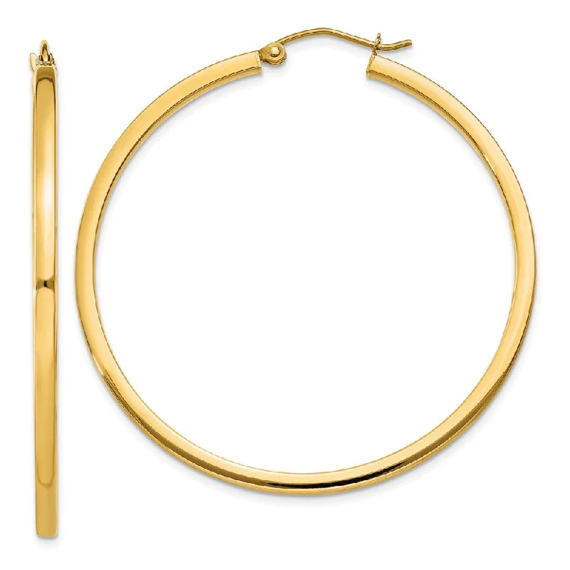 minimalist earrings for women -2mm, 14k Yellow Gold Square Tube Round Hoop Earrings, 45mm (1 3/4 In)