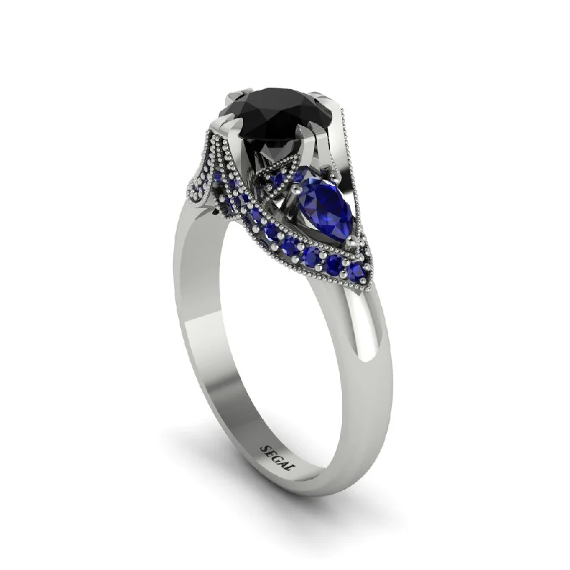 modern engagement rings for women -Black Diamond Vintage Round Cut Engagement Ring - Kali No. 69