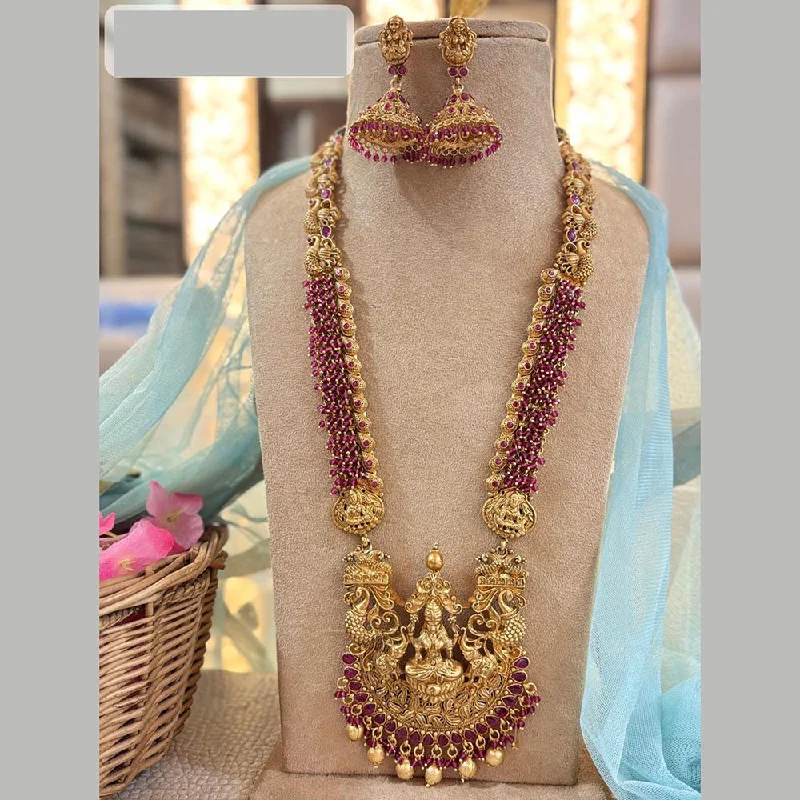 unique handmade necklaces for women -Jewel Addiction Gold Plated Pota Stone And Pearls Temple Long Necklace Set