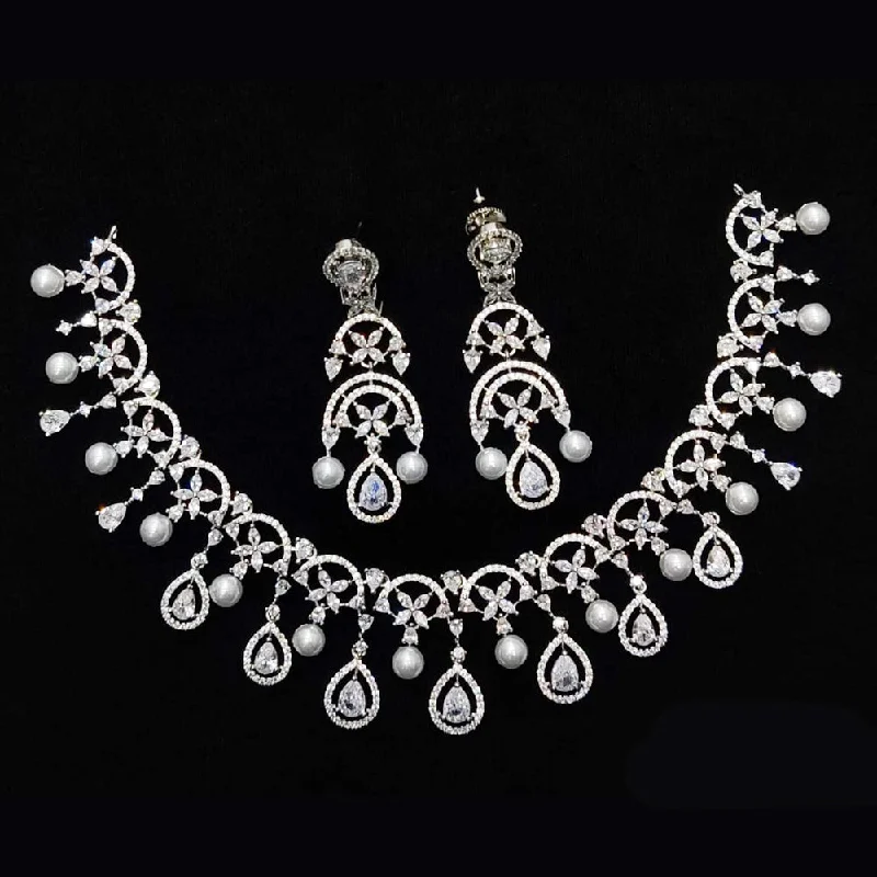 gold necklaces for women -Kavita Art Silver Plated American Diamond And Pearls Necklace Set