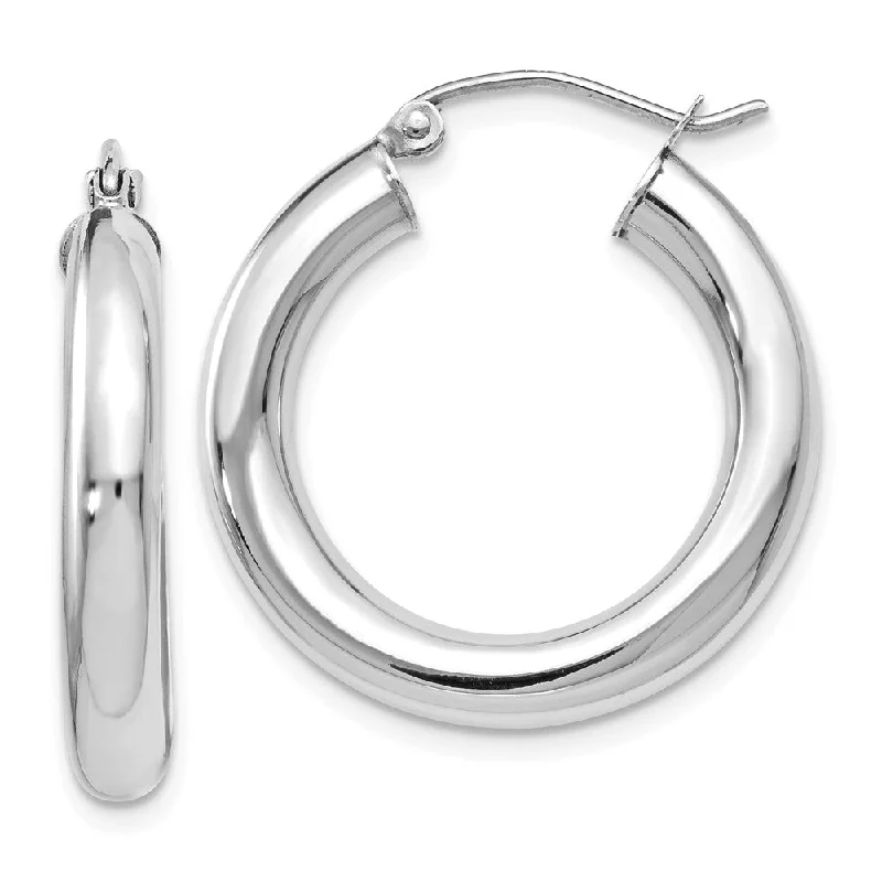 minimal stud earrings for women -4mm x 24mm (15/16 Inch) 14k White Gold Classic Round Hoop Earrings