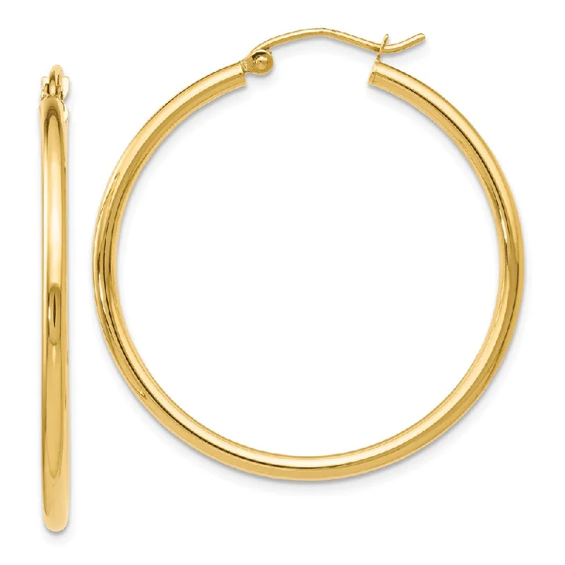 zodiac sign earrings for women -2mm Round Hoop Earrings in 14k Yellow Gold, 35mm (1 3/8 Inch)