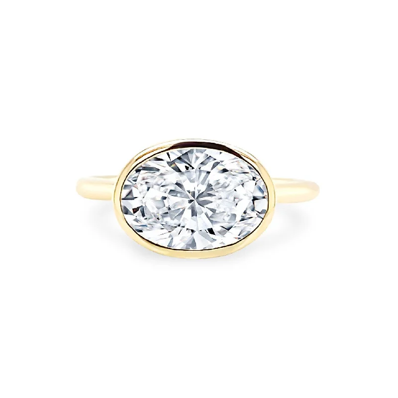 Women's rings ornate-glint-East West Bezel Set Oval Cut Solitaire