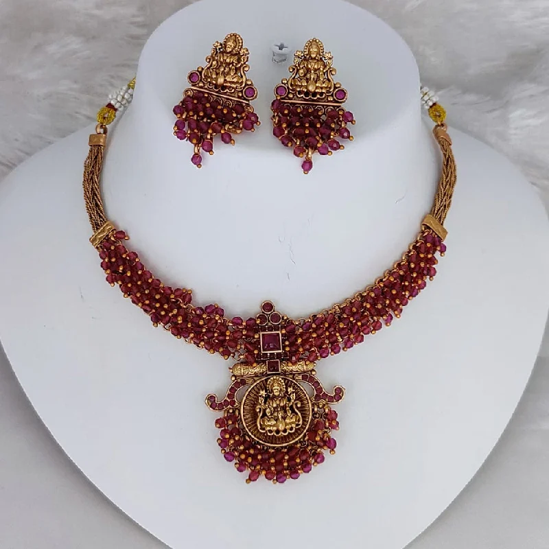 special occasion necklaces for women -Lucentarts Jewellery Gold Plated Temple Pearls Necklace Set