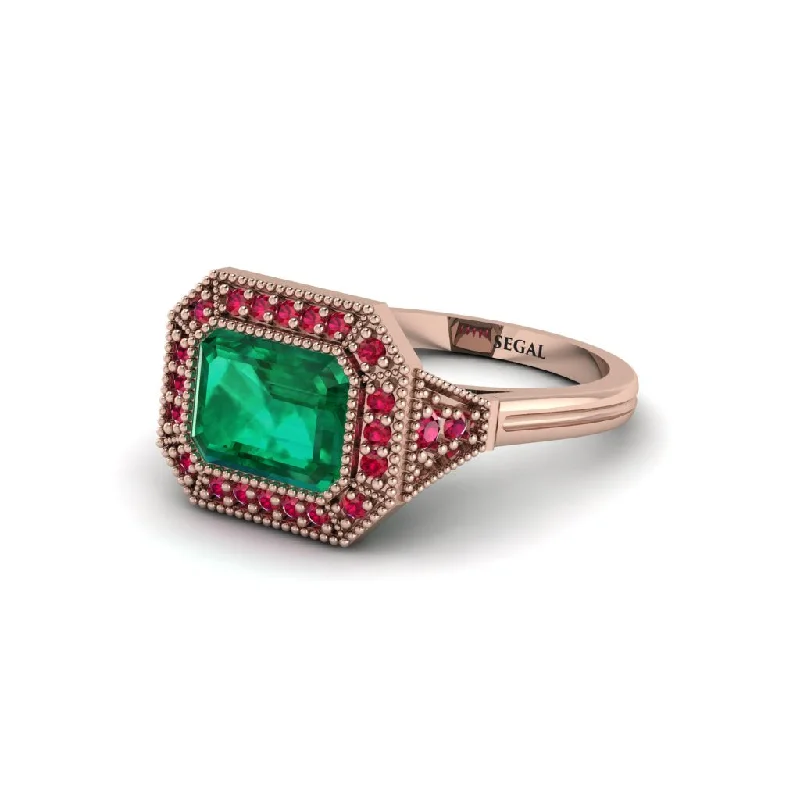 best-selling engagement rings for women -Emerald Cut Emerald Milgrain Halo Engagement Ring - Juniper No. 50