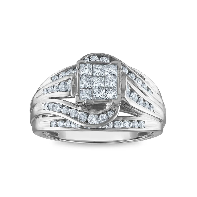 celestial moon engagement rings for women -1 CTW Diamond Engagement Ring in 10KT White Gold