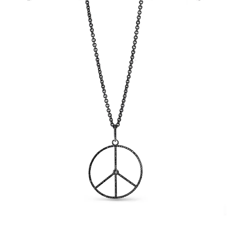 high-end necklaces for women -Black Diamond Peace Sign Pendant Chain Necklace - 36"  NBLK0030