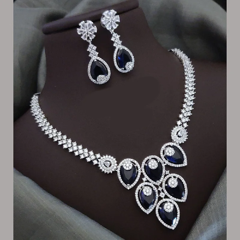 trendy minimalist necklaces for women -Akruti Collection Silver Plated American Diamonds Necklace Set