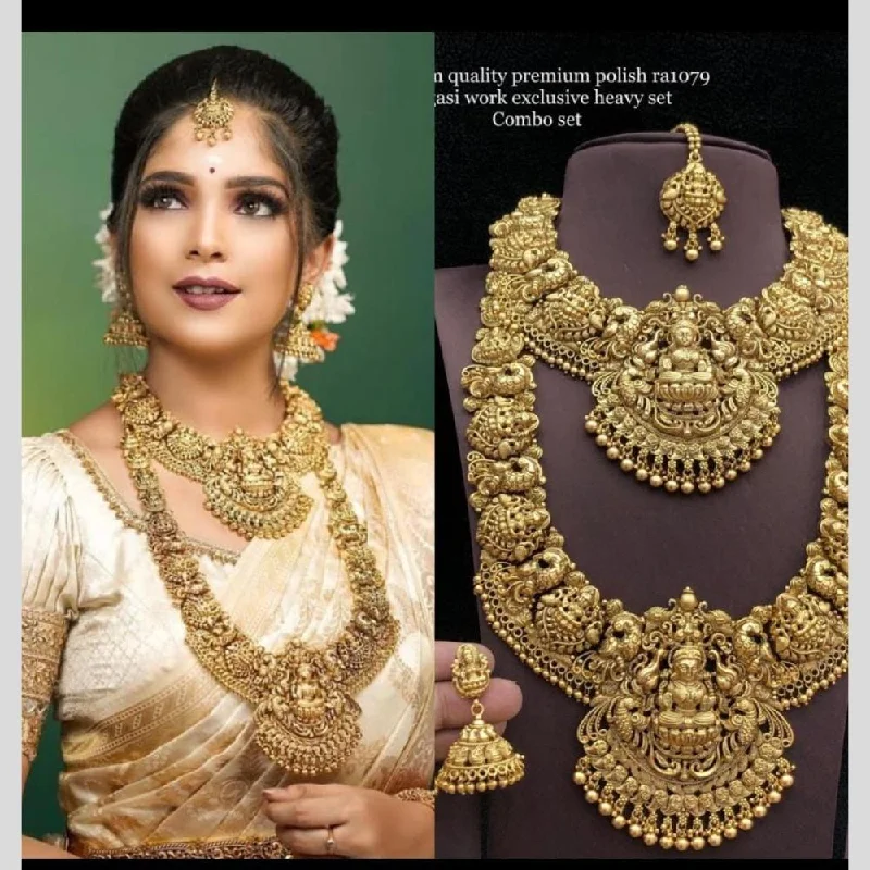 heart necklaces for women -Manisha Jewellery Gold Plated Temple Double Necklace Set