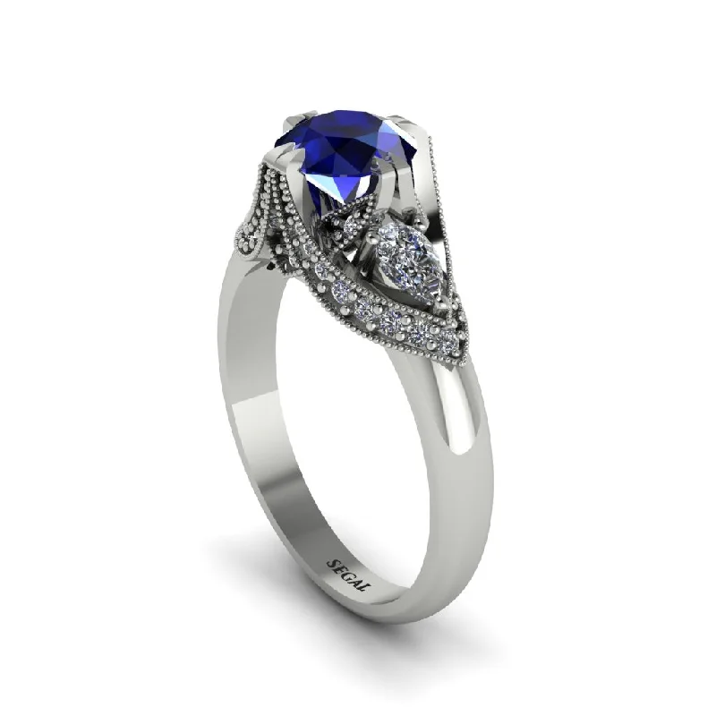 two-tone engagement rings for women -Sapphire Vintage Round Cut Engagement Ring - Kali No. 15