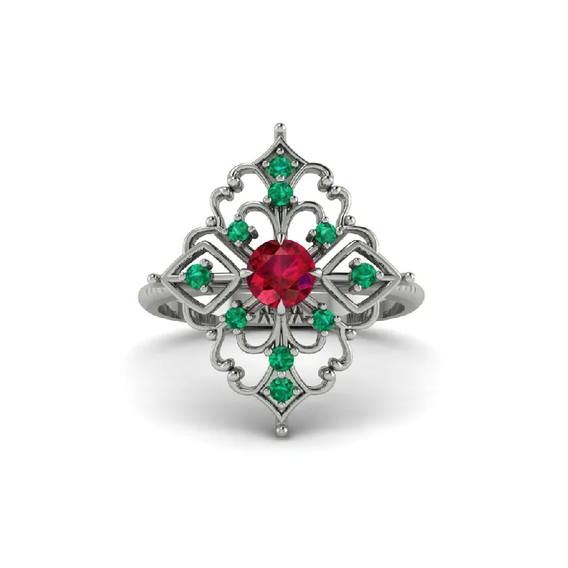 vintage-inspired engagement rings for women -Emerald Royal Filigree Cluster Engagement Ring - Zinnia No. 27