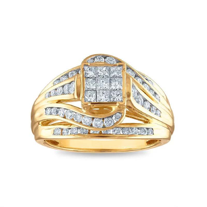 fine jewelry engagement rings for women -1 CTW Diamond Engagement Ring in 10KT Yellow Gold