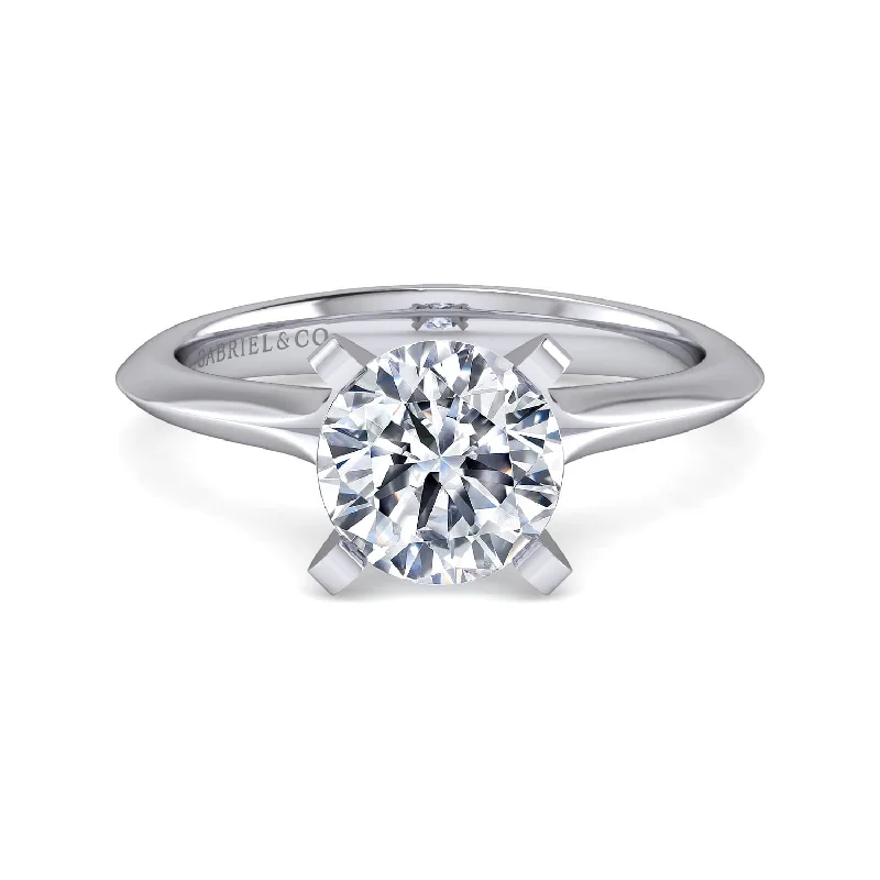 princess halo engagement rings for women -Ellis - 14K White Gold Round Diamond Engagement Ring-Ellis