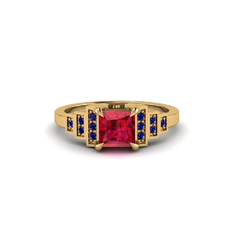 stunning engagement rings for women -Ruby Geometric Princess Cut Engagement Ring - Thea No. 70