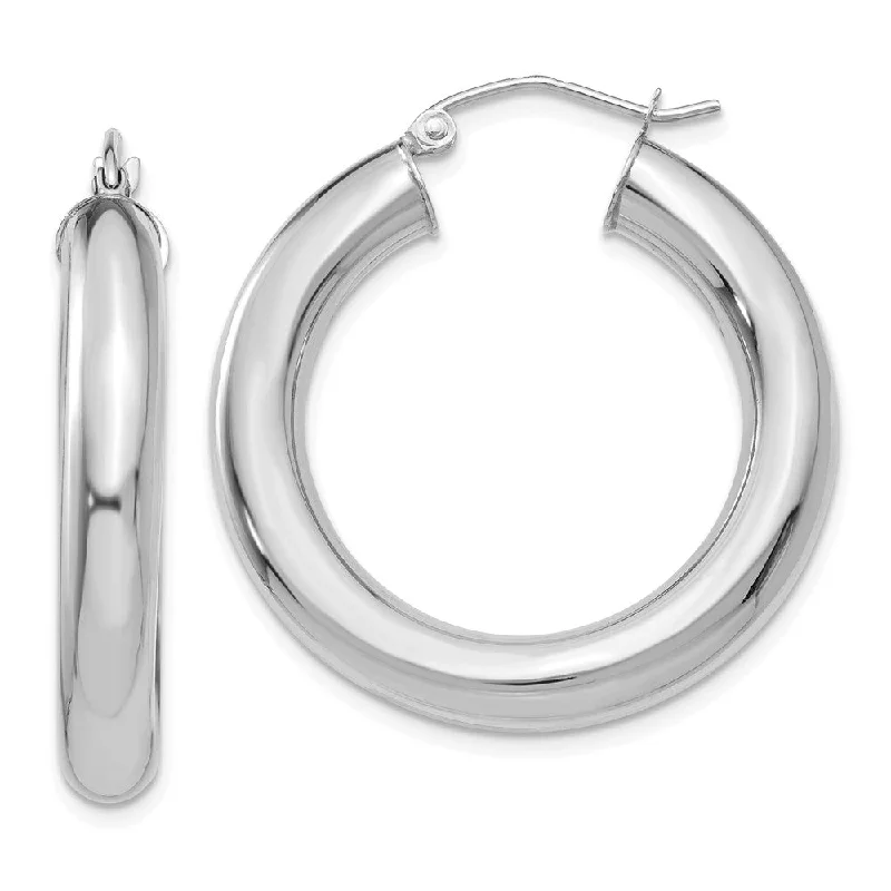 designer earrings for women -5mm, 14k White Gold Classic Round Hoop Earrings, 30mm (1 1/8 Inch)