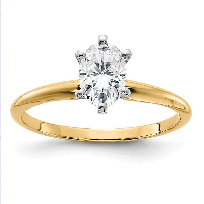 budget-friendly yet elegant engagement rings -7X5MM Oval Moissanite Solitaire Engagement Ring in 14KT Yellow Gold; Size 8