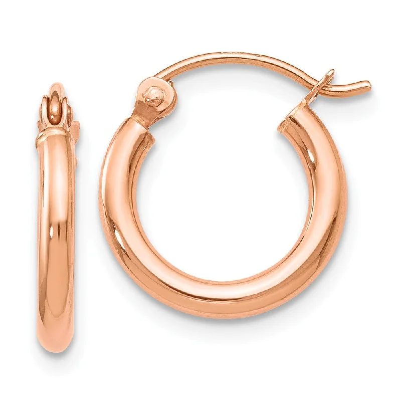 thin hoop earrings for women -2mm Round Hoop Earrings in 14k Rose Gold, 12mm (7/16 Inch)