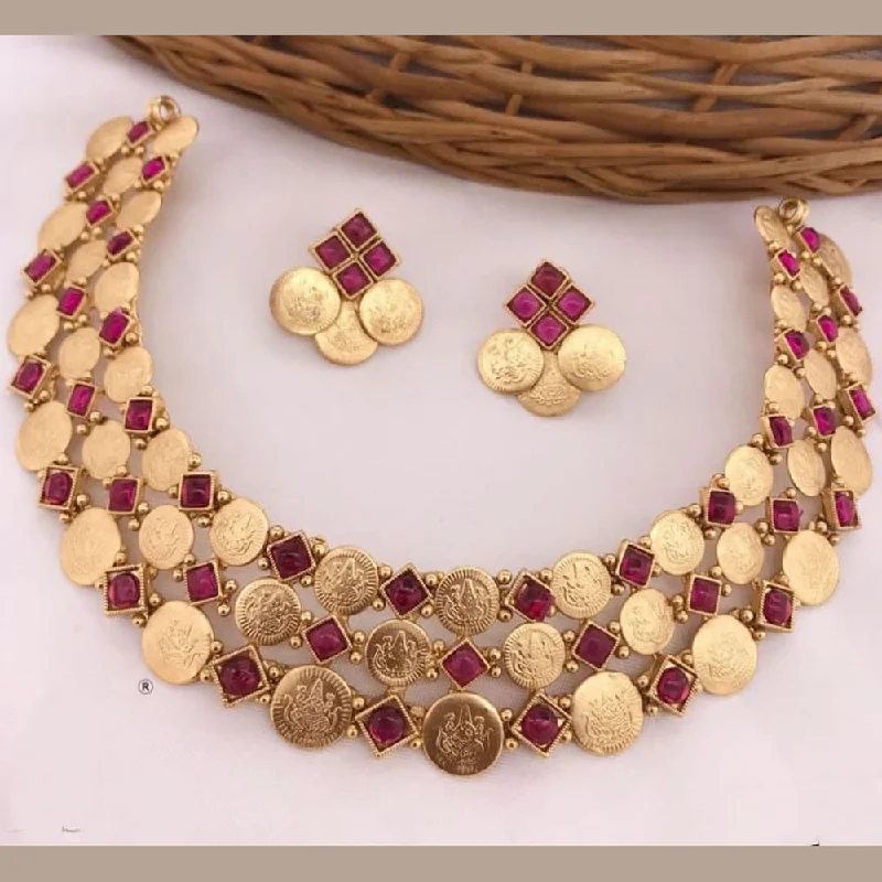 zodiac necklaces for women -JCM Gold Plated Pota Stone Temple Choker Necklace Set