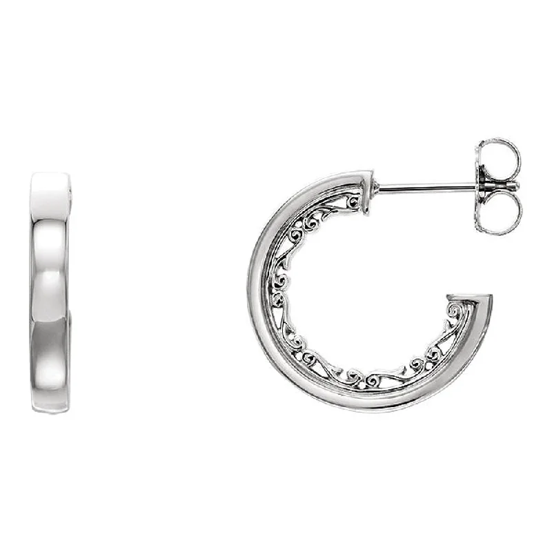 thin hoop earrings for women -2.7 x 16mm 14k White Gold Vintage-Inspired Round Hoop Earrings