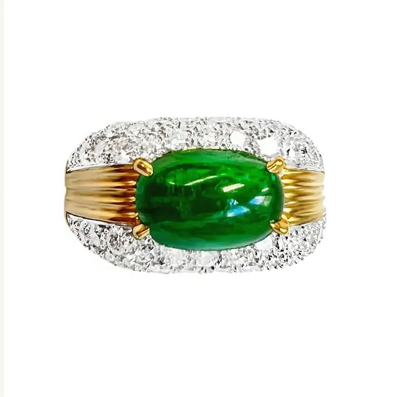 Women's rings twilight-glow-Emerald & Diamond Dome Ring