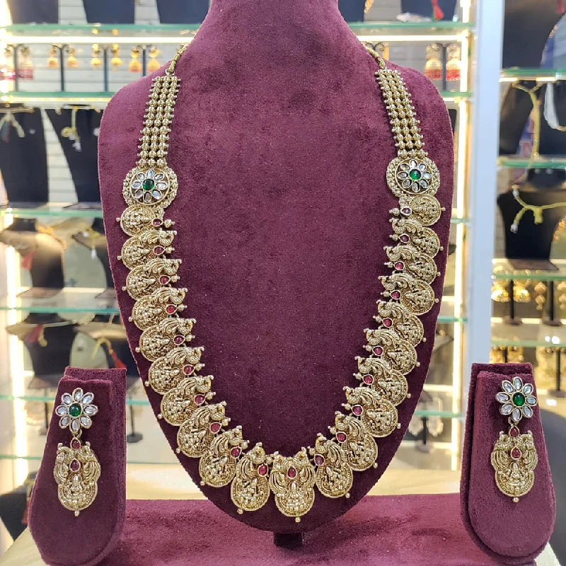 small pendant necklaces for women -Manisha Jewellery Gold Plated Pota Stone Temple Necklace Set