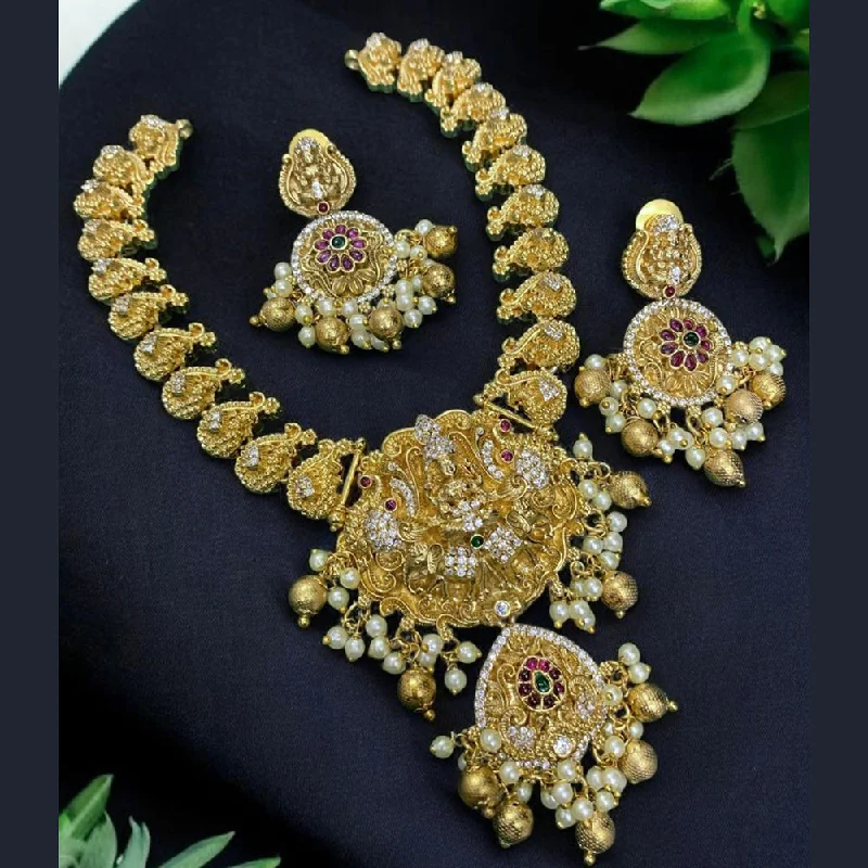 floral necklaces for women -Sona Creation Gold Plated Austrian Stone And Pearls Temple Necklace Set