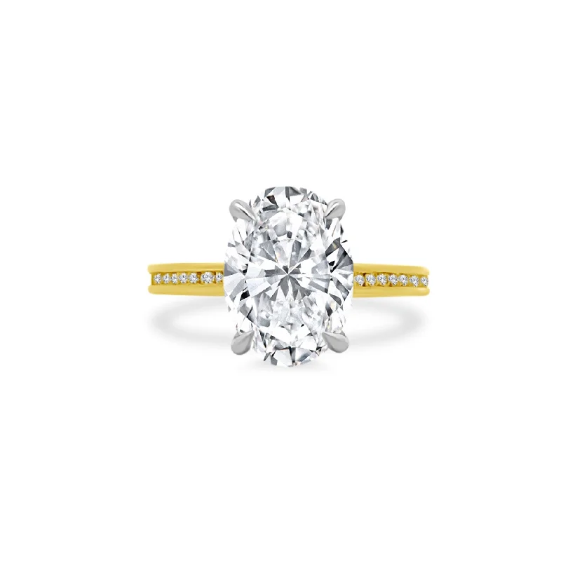 Women's rings whimsical-edge-Oval Cut Solitaire on Channel Set Diamond Band