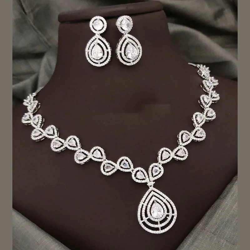 high fashion necklaces for women -Akruti Collection Silver Plated American Diamonds Necklace Set