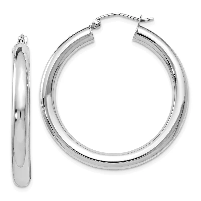 handmade earrings for women -4mm x 34mm (1 5/16 Inch) 14k White Gold Classic Round Hoop Earrings