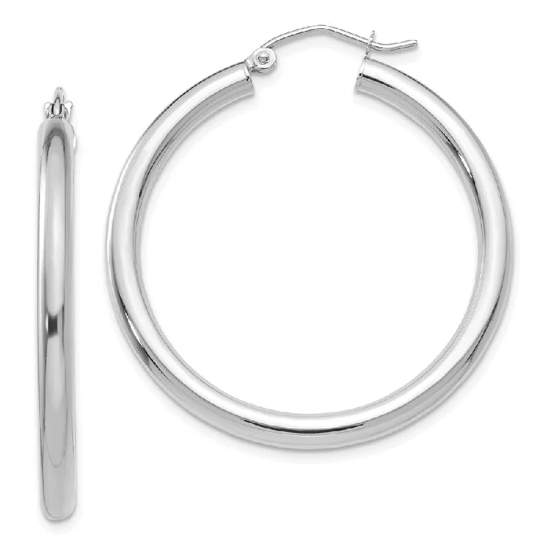 minimalist earrings for women -3mm x 35mm 14k White Gold Classic Round Hoop Earrings