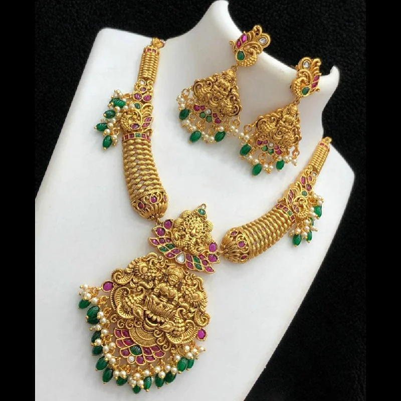 vintage necklaces for women -Manisha Jewellery Gold Plated Pota Stone Temple Necklace Set