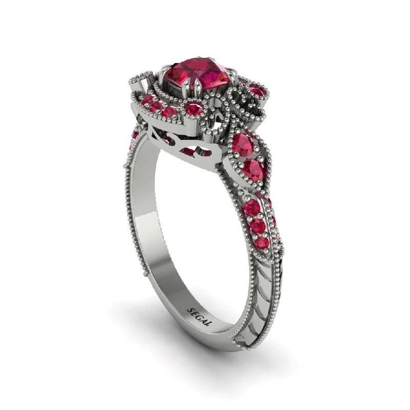 rose cut engagement rings for women -Ruby Vintage Filigree Cushion Cut Engagement Ring - Elaina No. 57