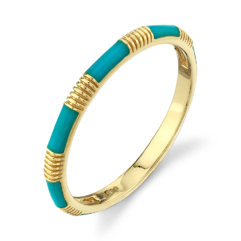 Women's rings sleek-moonstone-18k Yellow Gold Turquoise Enamel Stackable Ring