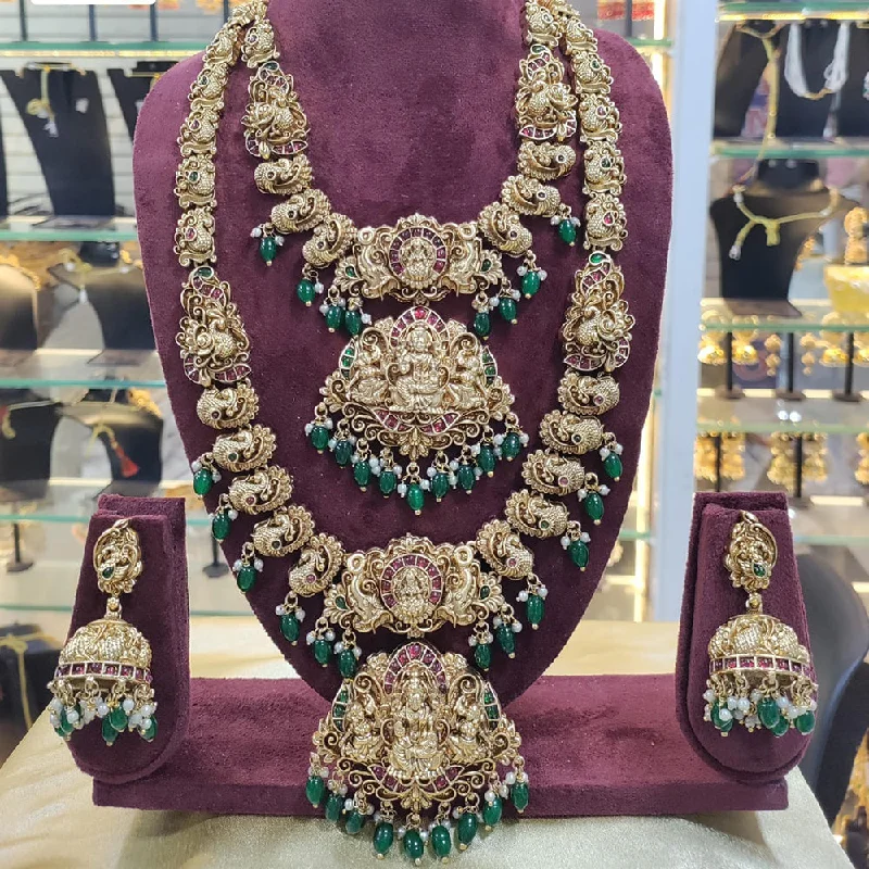 three-layer necklaces for women -Manisha Jewellery Gold Plated Pota Stone Temple Double Necklace Set