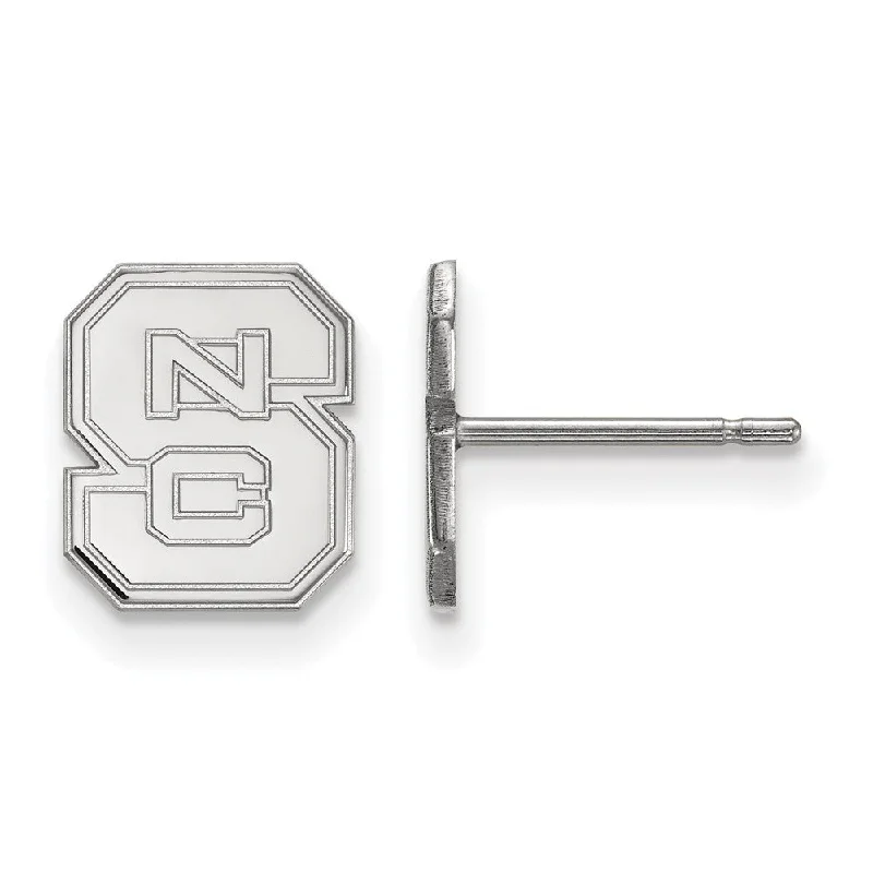 bar earrings for women -14k White Gold North Carolina State XS (Tiny) 'NCS' Post Earrings