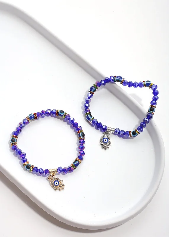 dainty bracelets for women -Blue Hamsa Hand Bracelet with Evil Eye