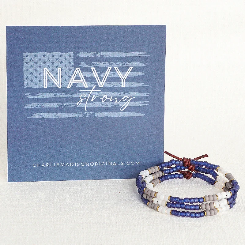 dainty bracelets for women -Navy Strong Bracelet | Tiny Stacker Seed Bead Bracelet