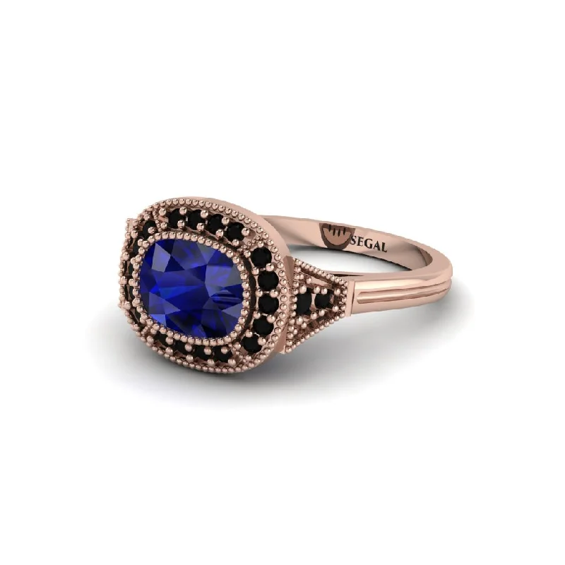 vintage-inspired engagement rings for women -Cushion Cut Sapphire Milgrain Halo Engagement Ring - Blake No. 44