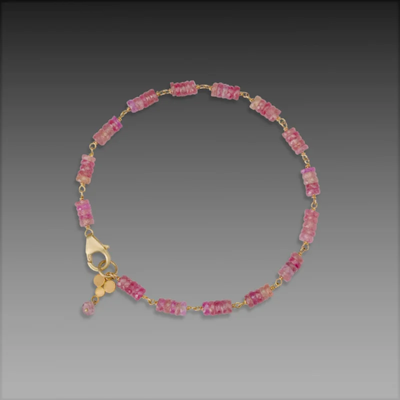 everyday wear bracelets for women -Pink Sapphire and Gold Linked Bracelet