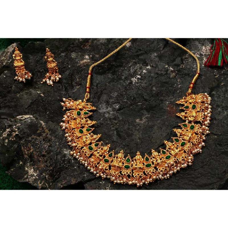 luxury diamond necklaces for women -Darshana Jewels Gold Plated Pota Stone Temple Necklace Set