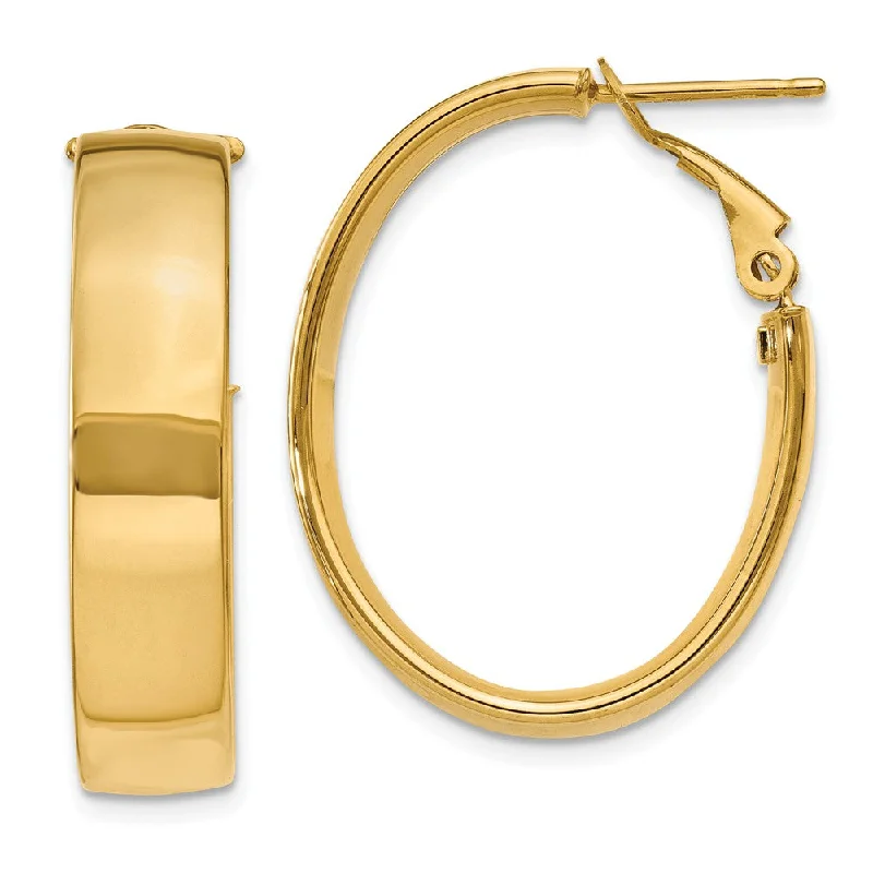 hoop earrings for women -6.75mm, 14k Yellow Gold Omega Back Oval Hoop Earrings, 25mm (1 Inch)