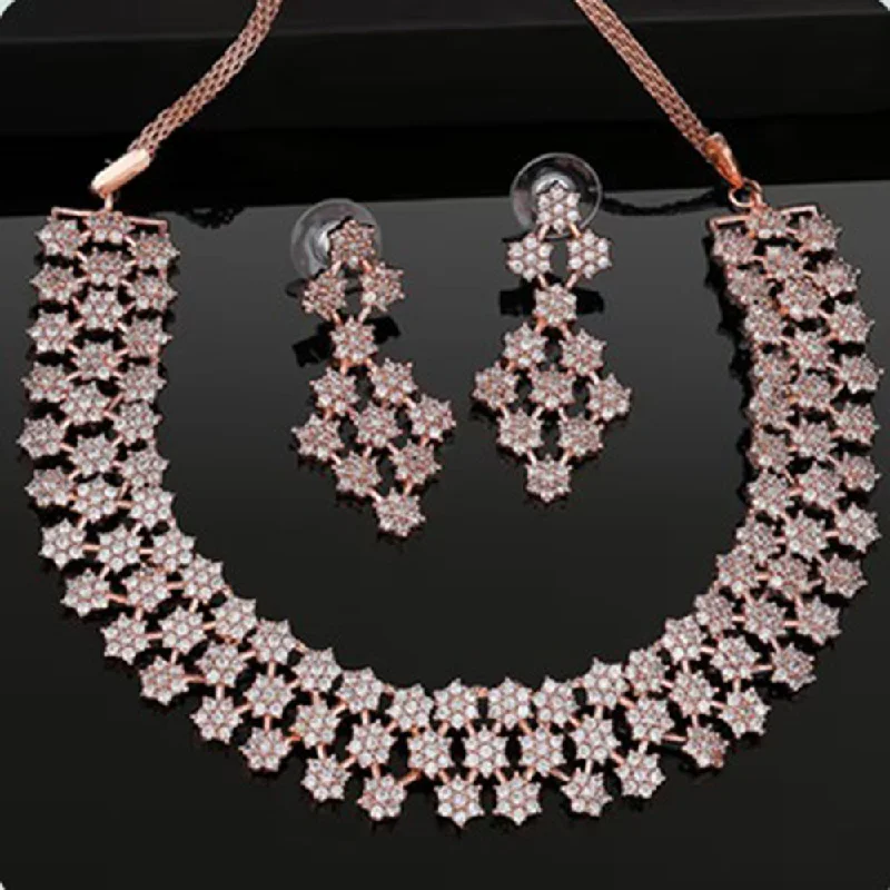 special occasion necklaces for women -Beeji Creations Rose Gold Plated American Diamonds Necklace Set