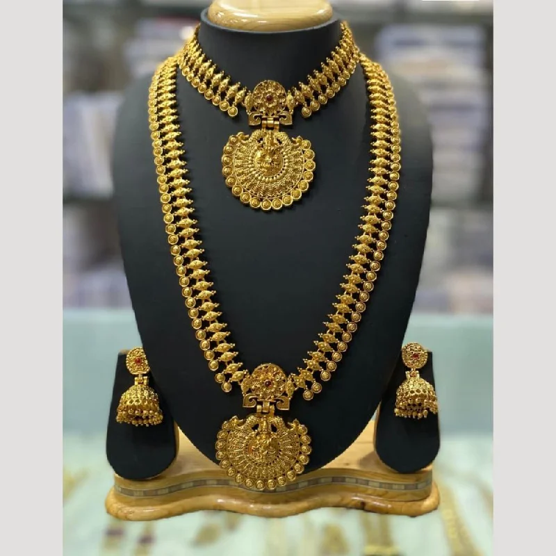 gold plated necklaces for women -Manisha Jewellery Gold Plated Pota Stone Double Necklace Set