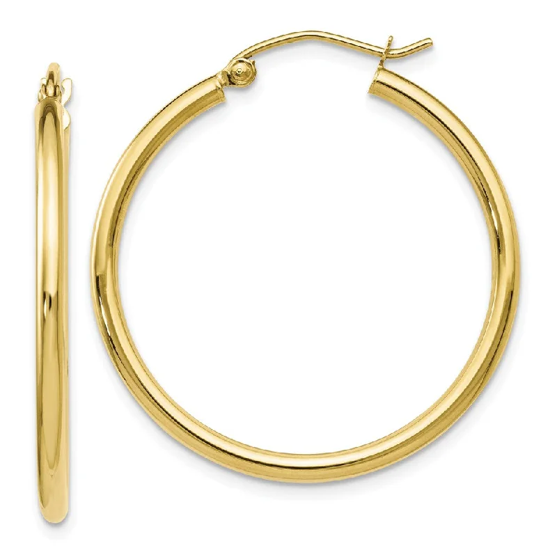 bar earrings for women -2mm Round Hoop Earrings in 10k Yellow Gold, 30mm (1 3/16 Inch)