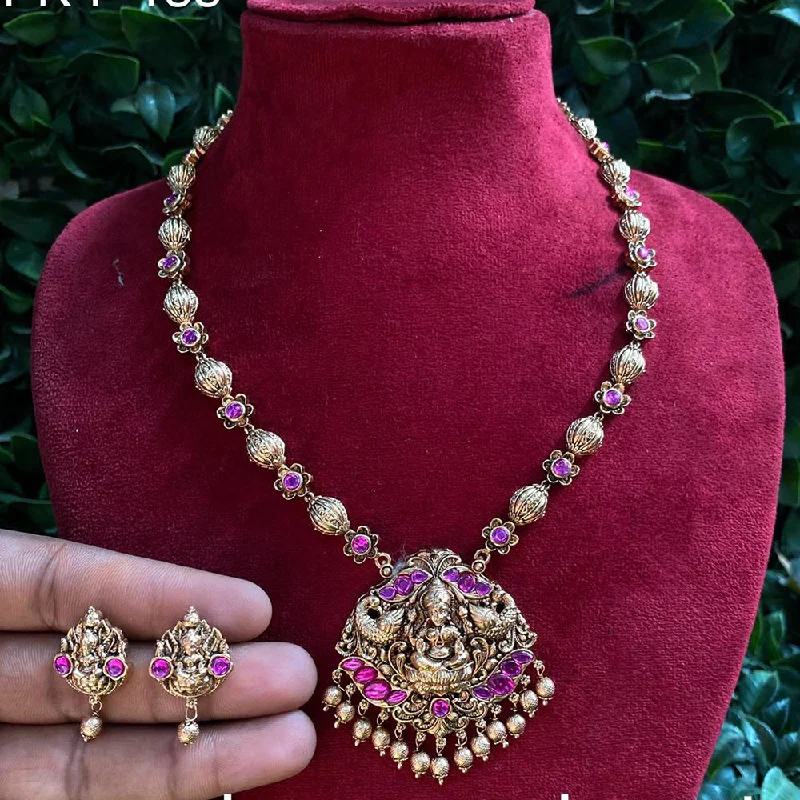 opal necklaces for women -Royal Kundan Jewellery Gold Plated Pota Stone Temple Necklace Set