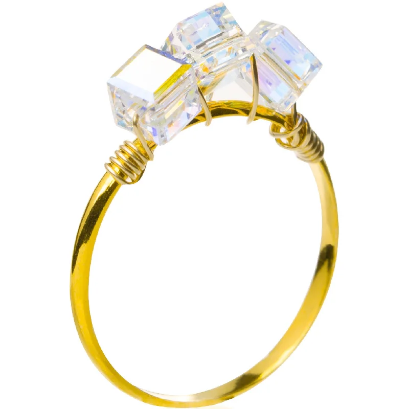 Women's rings twilight-glow-Triple Crystal Cube Ring